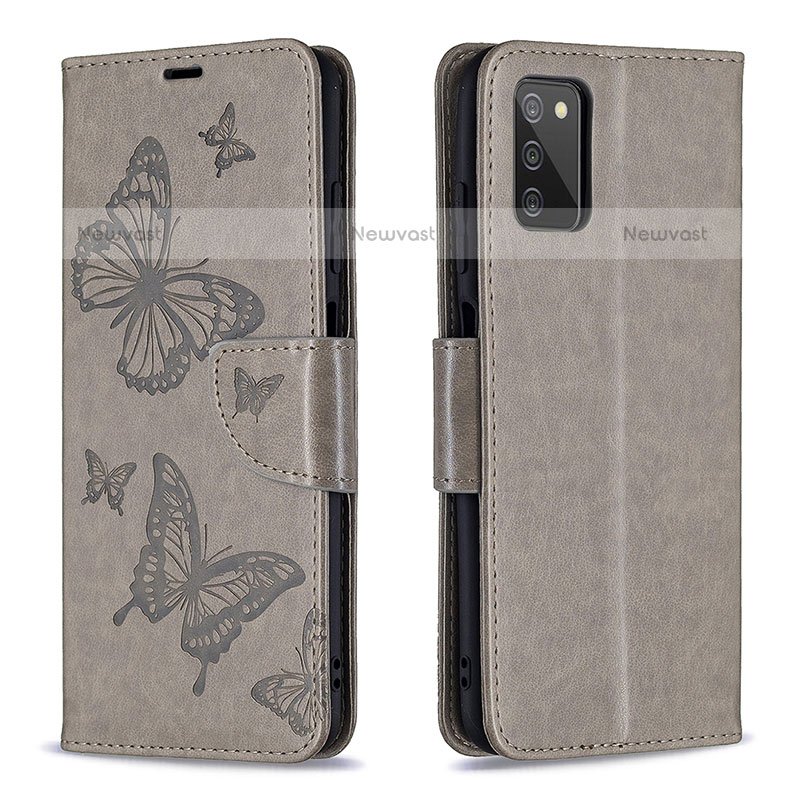 Leather Case Stands Butterfly Flip Cover Holder B01F for Samsung Galaxy A02s Gray