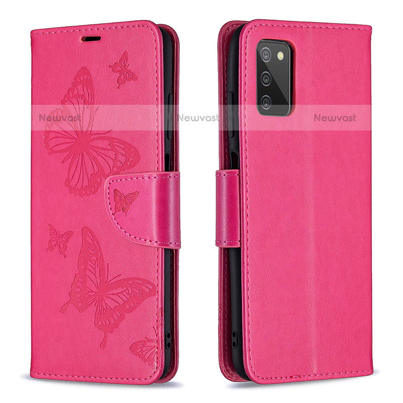 Leather Case Stands Butterfly Flip Cover Holder B01F for Samsung Galaxy A02s Hot Pink