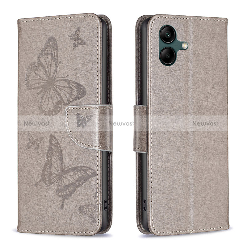 Leather Case Stands Butterfly Flip Cover Holder B01F for Samsung Galaxy A04 4G Gray