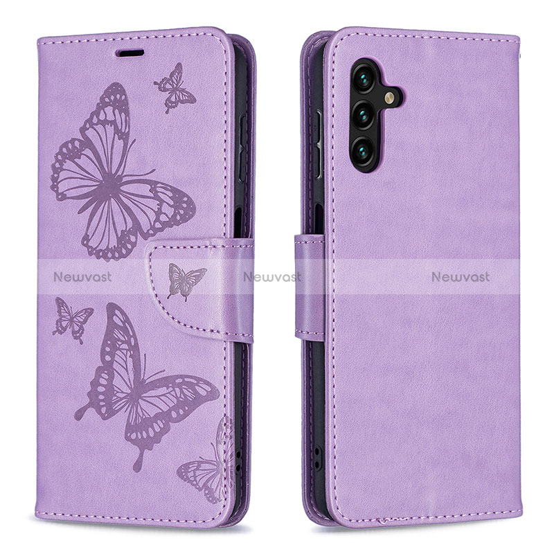 Leather Case Stands Butterfly Flip Cover Holder B01F for Samsung Galaxy A04s Clove Purple