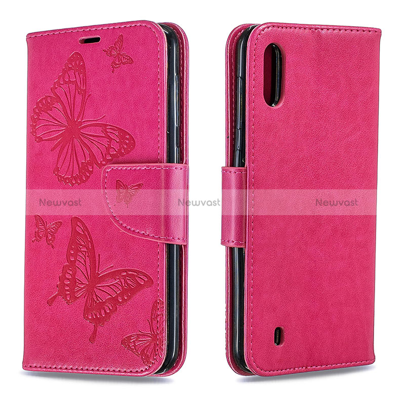 Leather Case Stands Butterfly Flip Cover Holder B01F for Samsung Galaxy A10 Hot Pink