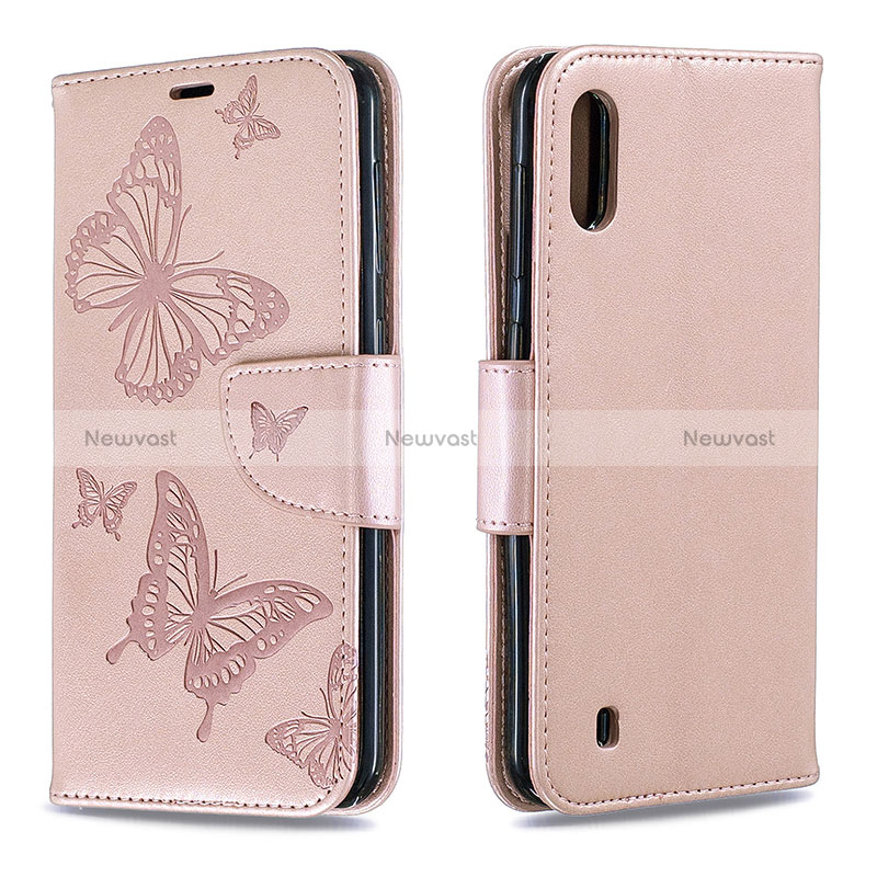 Leather Case Stands Butterfly Flip Cover Holder B01F for Samsung Galaxy A10 Rose Gold