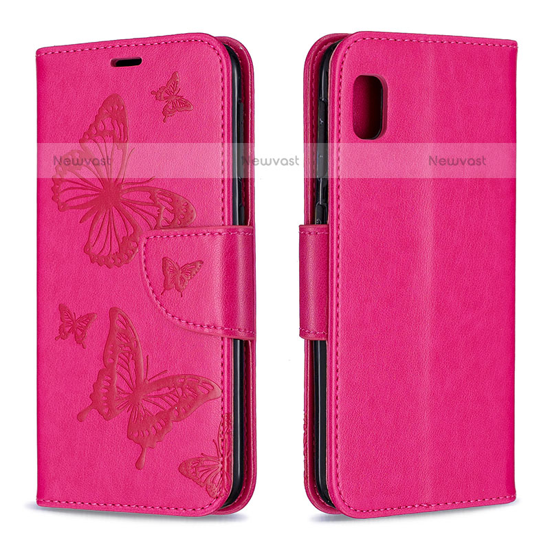 Leather Case Stands Butterfly Flip Cover Holder B01F for Samsung Galaxy A10e Hot Pink