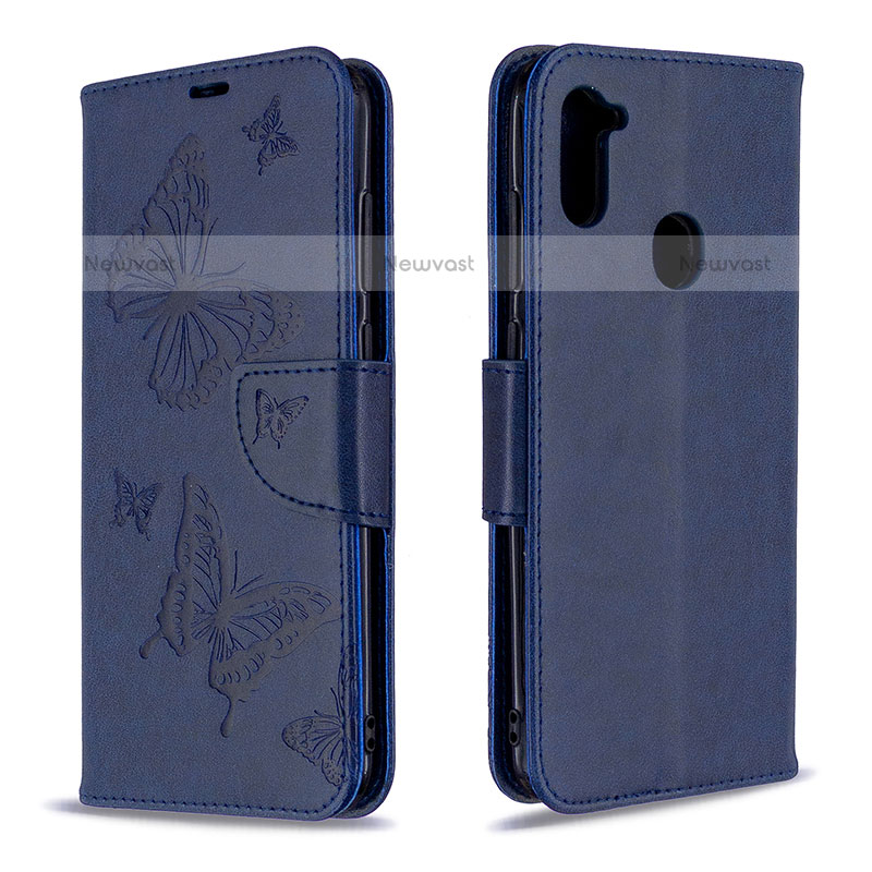 Leather Case Stands Butterfly Flip Cover Holder B01F for Samsung Galaxy A11 Blue