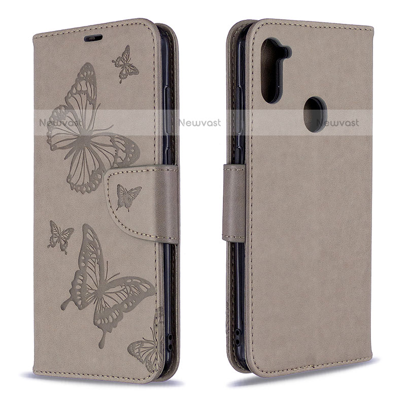 Leather Case Stands Butterfly Flip Cover Holder B01F for Samsung Galaxy A11 Gray