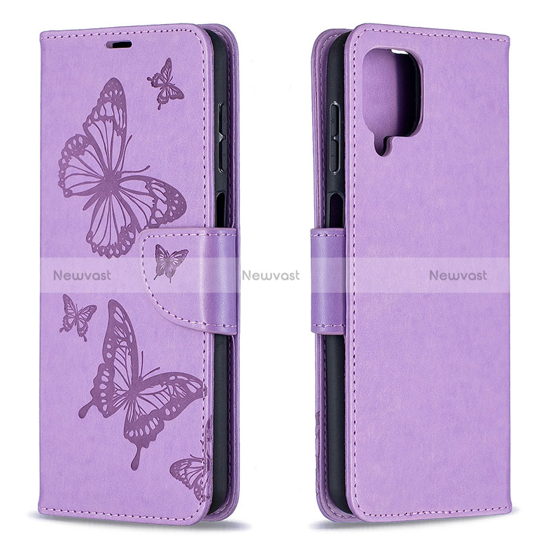 Leather Case Stands Butterfly Flip Cover Holder B01F for Samsung Galaxy A12 5G Clove Purple