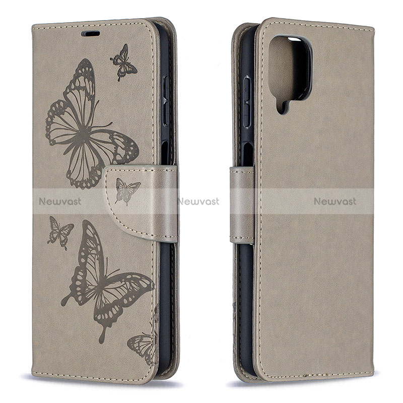 Leather Case Stands Butterfly Flip Cover Holder B01F for Samsung Galaxy A12 5G Gray