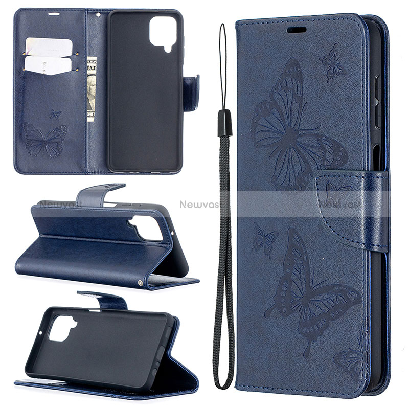 Leather Case Stands Butterfly Flip Cover Holder B01F for Samsung Galaxy A12 Nacho