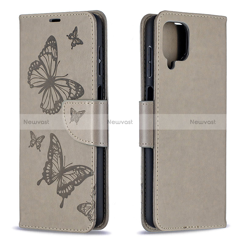 Leather Case Stands Butterfly Flip Cover Holder B01F for Samsung Galaxy A12 Nacho Gray