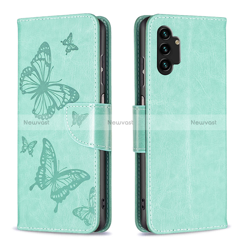 Leather Case Stands Butterfly Flip Cover Holder B01F for Samsung Galaxy A13 4G Rose Gold