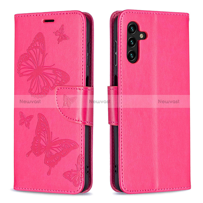 Leather Case Stands Butterfly Flip Cover Holder B01F for Samsung Galaxy A13 5G Hot Pink