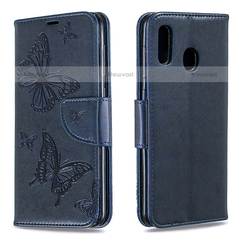 Leather Case Stands Butterfly Flip Cover Holder B01F for Samsung Galaxy A20 Blue