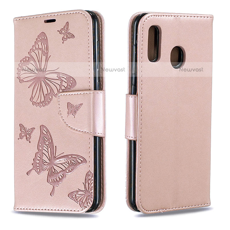 Leather Case Stands Butterfly Flip Cover Holder B01F for Samsung Galaxy A20 Green