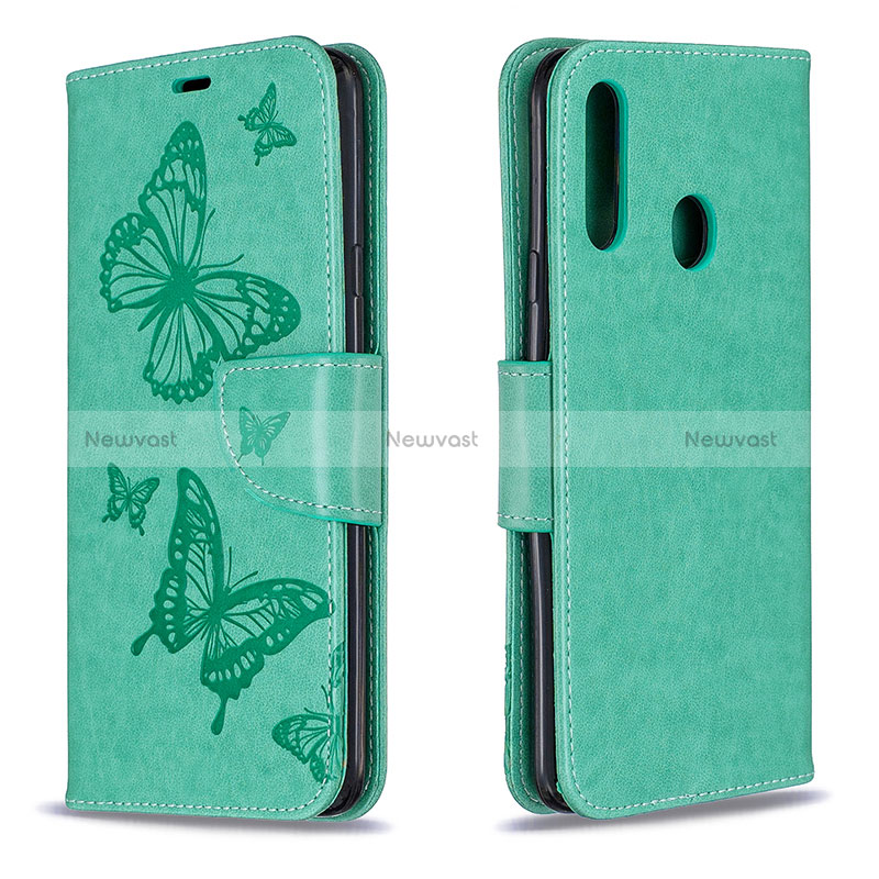 Leather Case Stands Butterfly Flip Cover Holder B01F for Samsung Galaxy A20s Green