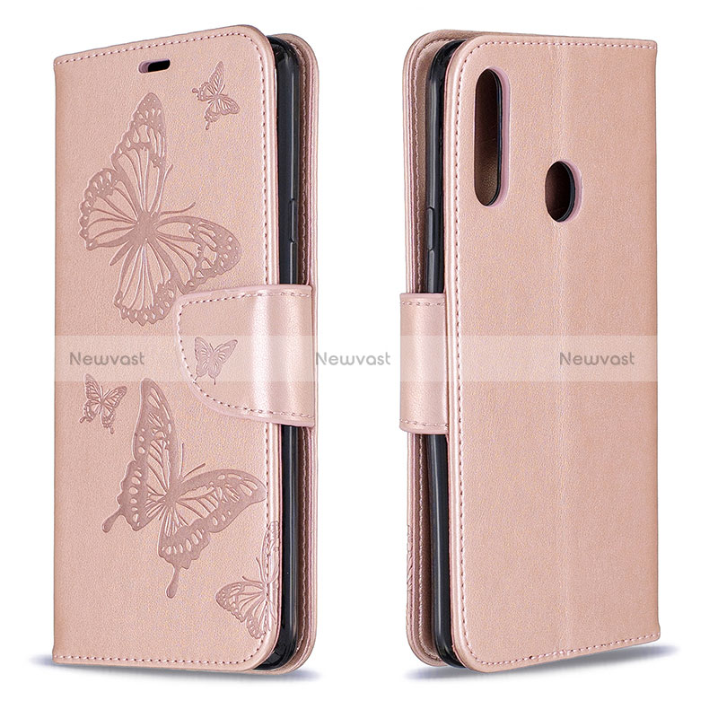 Leather Case Stands Butterfly Flip Cover Holder B01F for Samsung Galaxy A20s Rose Gold