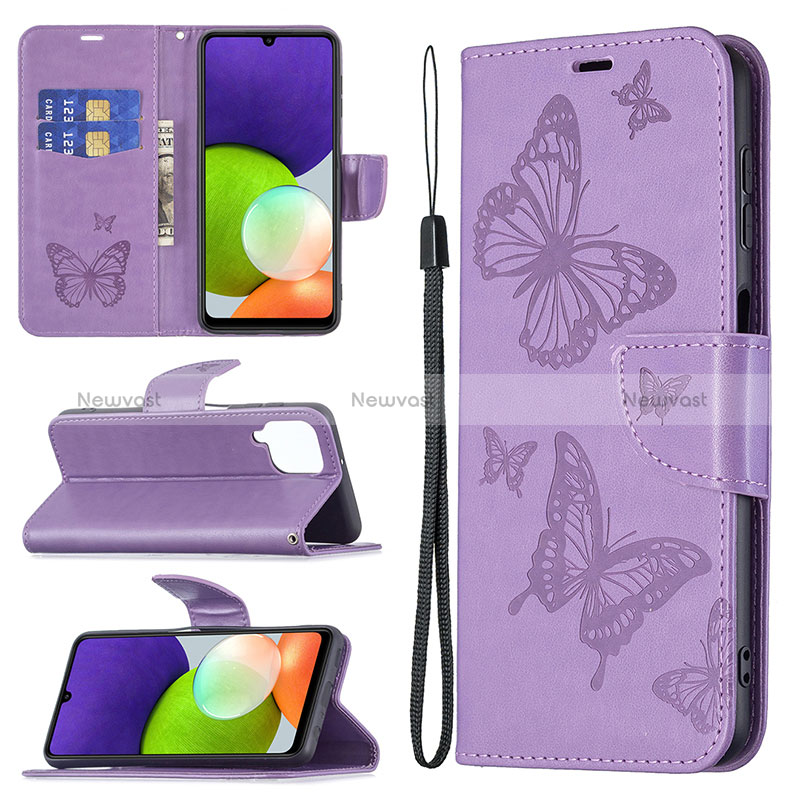 Leather Case Stands Butterfly Flip Cover Holder B01F for Samsung Galaxy A22 4G