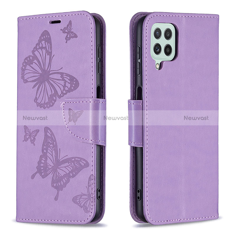 Leather Case Stands Butterfly Flip Cover Holder B01F for Samsung Galaxy A22 4G Clove Purple