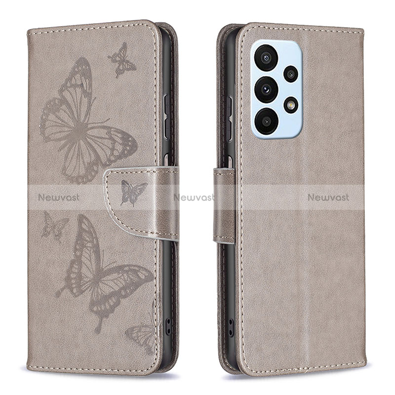 Leather Case Stands Butterfly Flip Cover Holder B01F for Samsung Galaxy A23 4G Gray