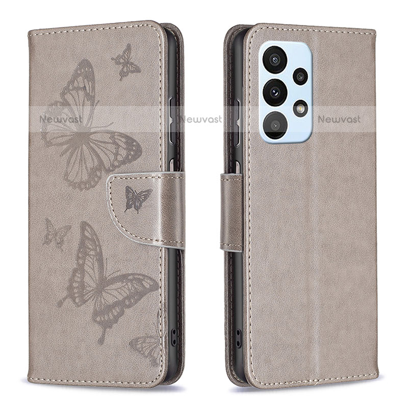 Leather Case Stands Butterfly Flip Cover Holder B01F for Samsung Galaxy A23 5G Gray