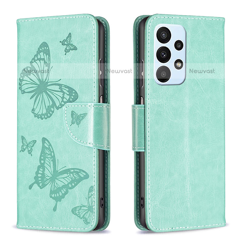 Leather Case Stands Butterfly Flip Cover Holder B01F for Samsung Galaxy A23 5G Green