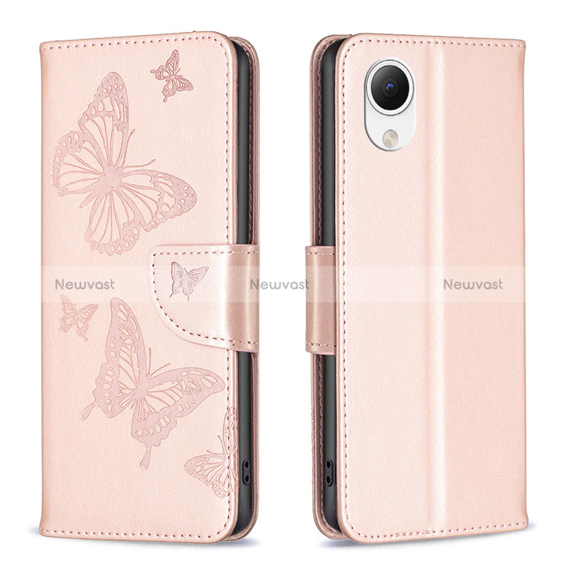 Leather Case Stands Butterfly Flip Cover Holder B01F for Samsung Galaxy A23 5G SC-56C Rose Gold