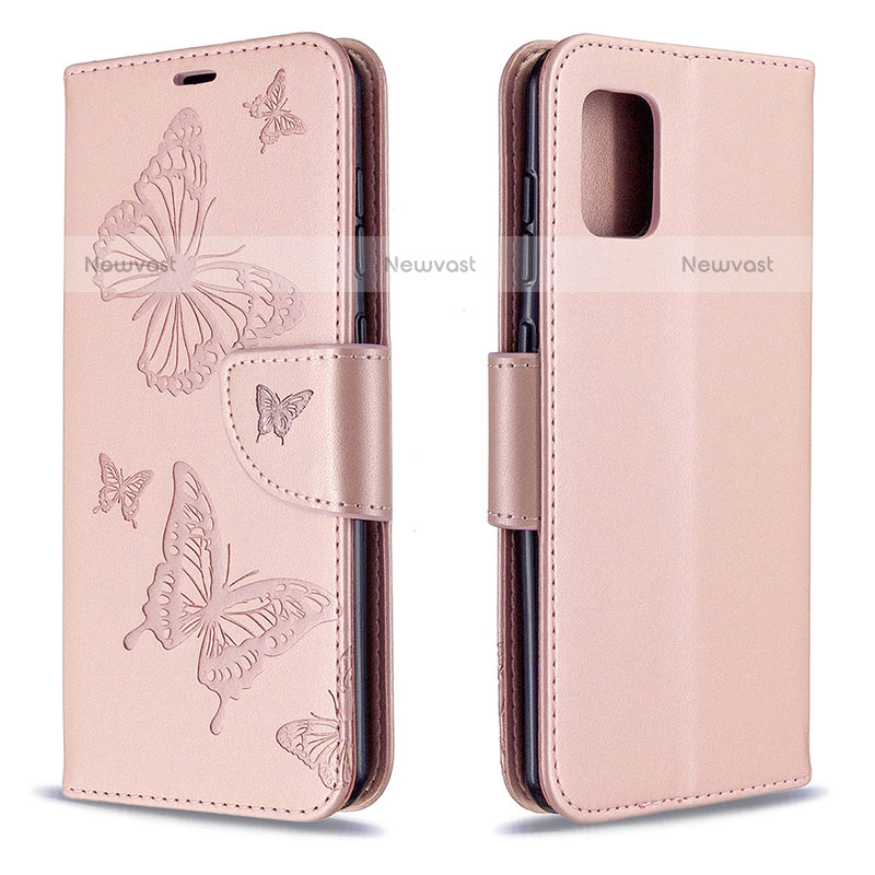 Leather Case Stands Butterfly Flip Cover Holder B01F for Samsung Galaxy A31 Rose Gold