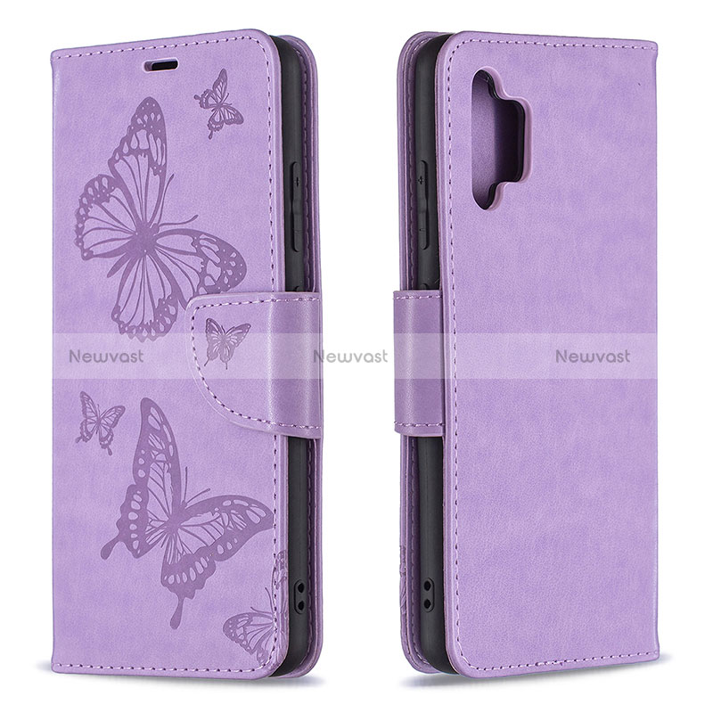 Leather Case Stands Butterfly Flip Cover Holder B01F for Samsung Galaxy A32 5G Clove Purple