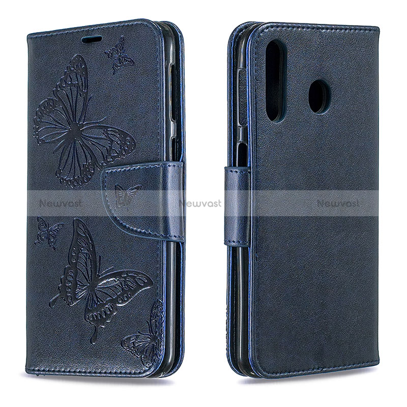 Leather Case Stands Butterfly Flip Cover Holder B01F for Samsung Galaxy A40s Blue