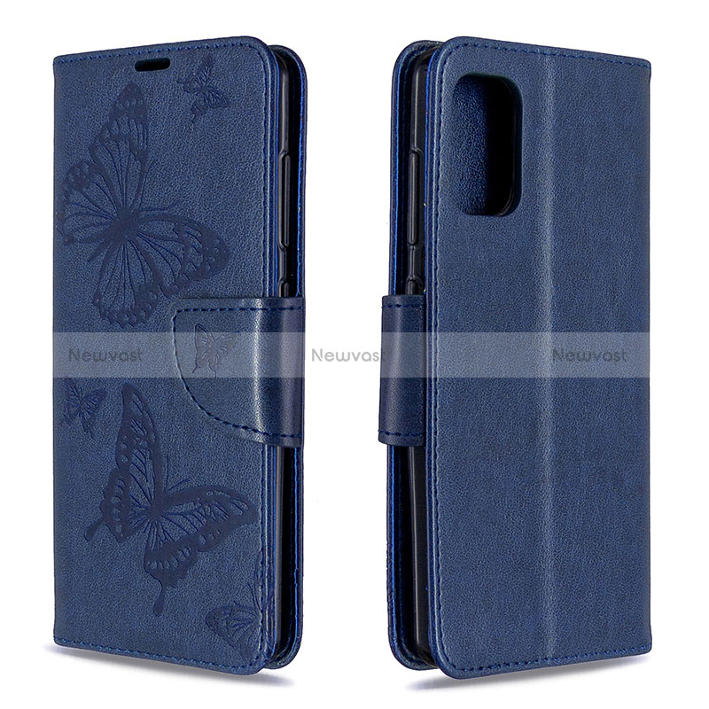 Leather Case Stands Butterfly Flip Cover Holder B01F for Samsung Galaxy A41 Blue