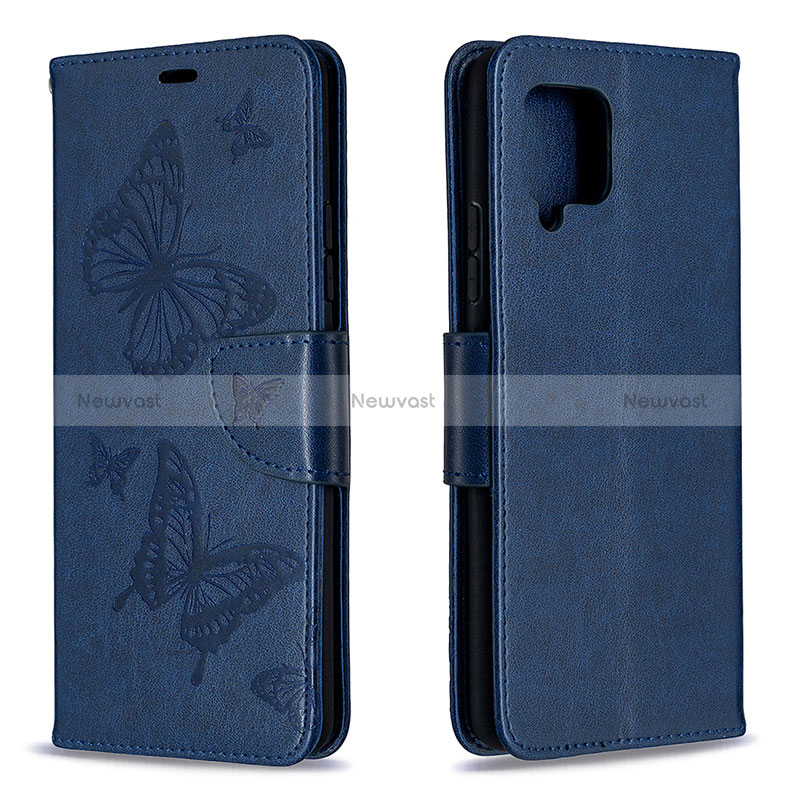 Leather Case Stands Butterfly Flip Cover Holder B01F for Samsung Galaxy A42 5G Blue