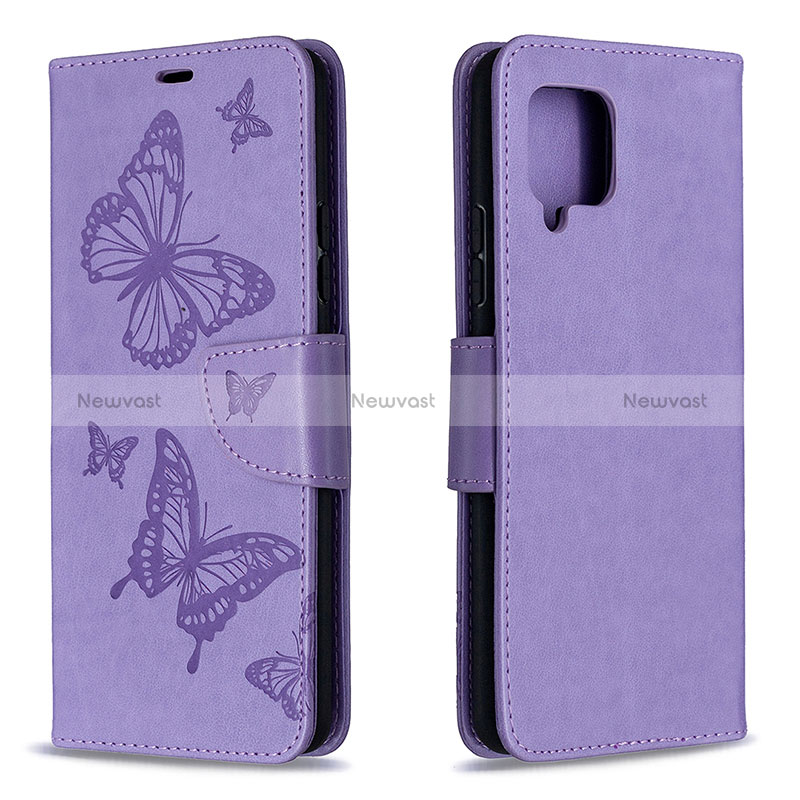 Leather Case Stands Butterfly Flip Cover Holder B01F for Samsung Galaxy A42 5G Clove Purple