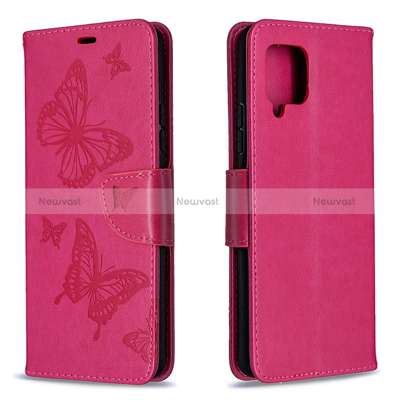 Leather Case Stands Butterfly Flip Cover Holder B01F for Samsung Galaxy A42 5G Hot Pink