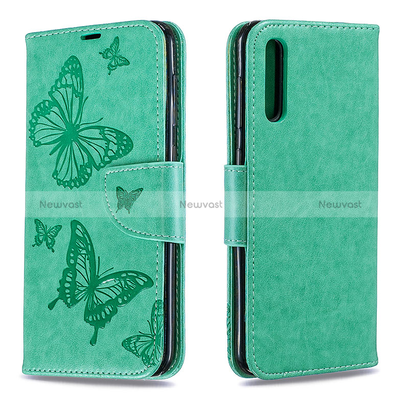 Leather Case Stands Butterfly Flip Cover Holder B01F for Samsung Galaxy A50 Green