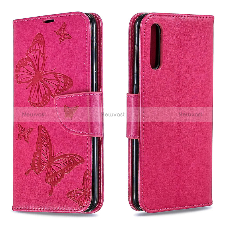 Leather Case Stands Butterfly Flip Cover Holder B01F for Samsung Galaxy A50S Hot Pink