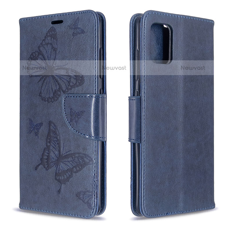 Leather Case Stands Butterfly Flip Cover Holder B01F for Samsung Galaxy A51 4G Blue