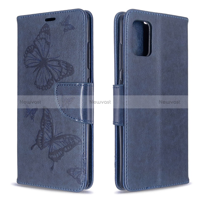 Leather Case Stands Butterfly Flip Cover Holder B01F for Samsung Galaxy A51 5G Blue