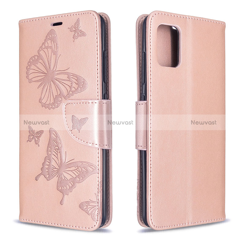 Leather Case Stands Butterfly Flip Cover Holder B01F for Samsung Galaxy A51 5G Rose Gold