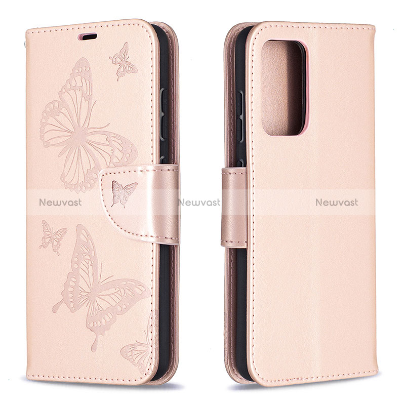 Leather Case Stands Butterfly Flip Cover Holder B01F for Samsung Galaxy A52 4G Rose Gold