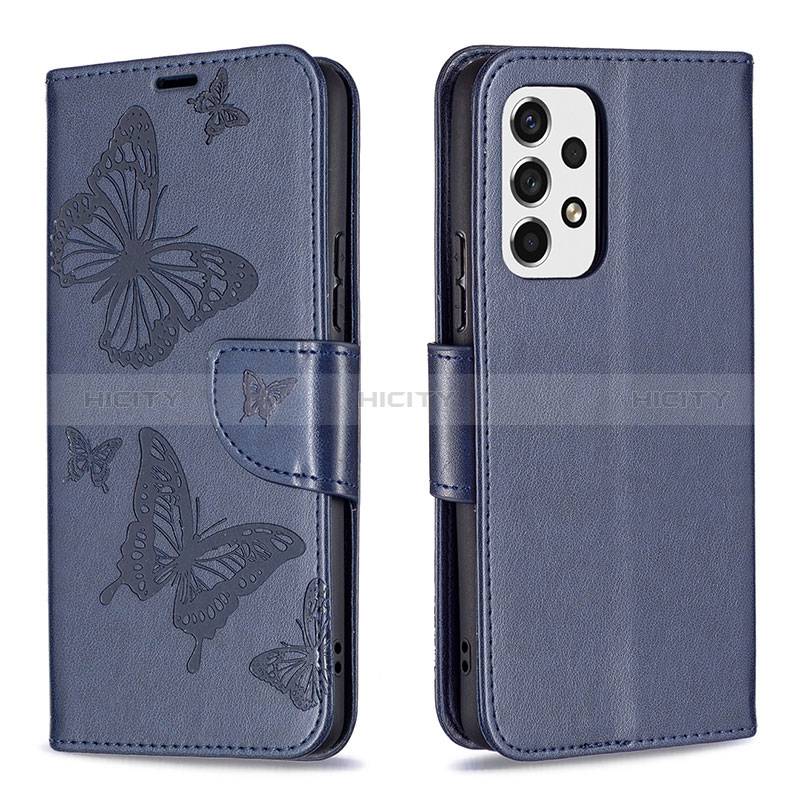 Leather Case Stands Butterfly Flip Cover Holder B01F for Samsung Galaxy A53 5G Blue