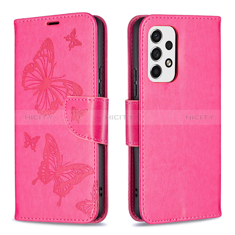 Leather Case Stands Butterfly Flip Cover Holder B01F for Samsung Galaxy A53 5G Hot Pink