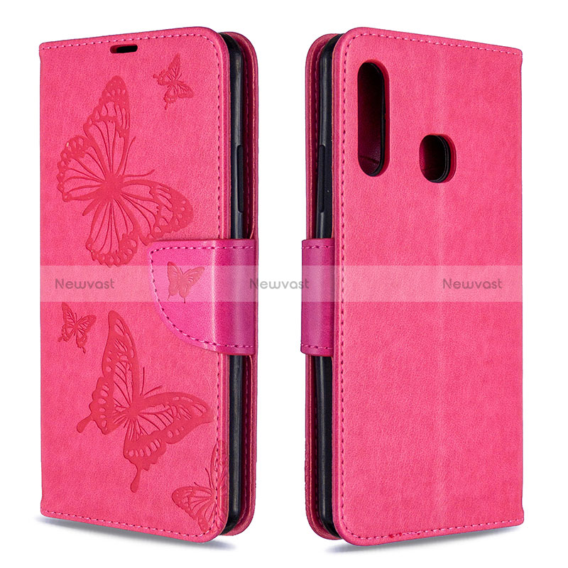 Leather Case Stands Butterfly Flip Cover Holder B01F for Samsung Galaxy A70E Hot Pink