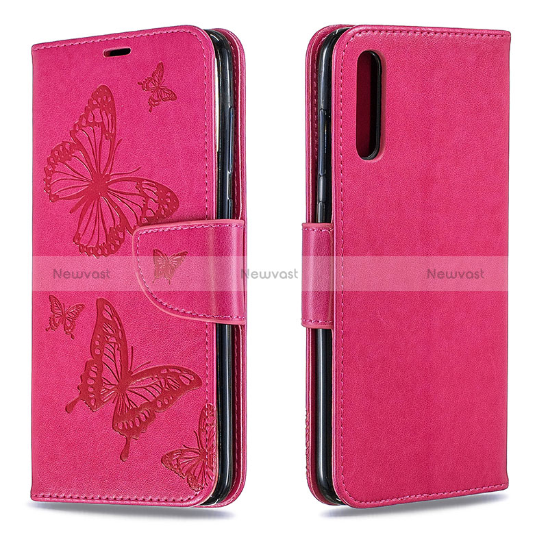 Leather Case Stands Butterfly Flip Cover Holder B01F for Samsung Galaxy A70S Hot Pink