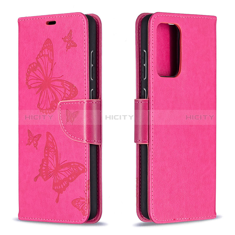 Leather Case Stands Butterfly Flip Cover Holder B01F for Samsung Galaxy A72 4G Hot Pink