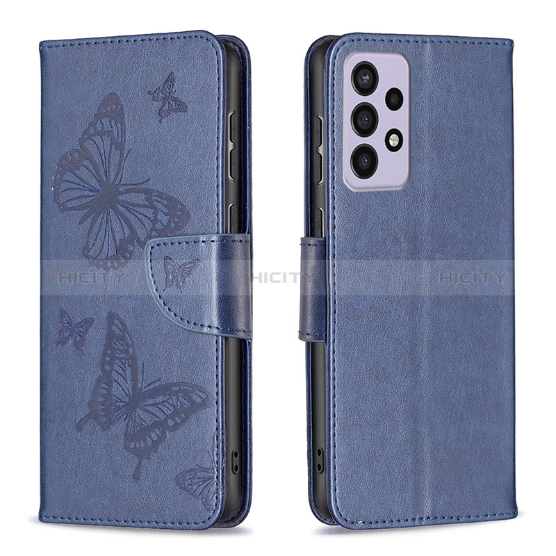 Leather Case Stands Butterfly Flip Cover Holder B01F for Samsung Galaxy A73 5G Blue