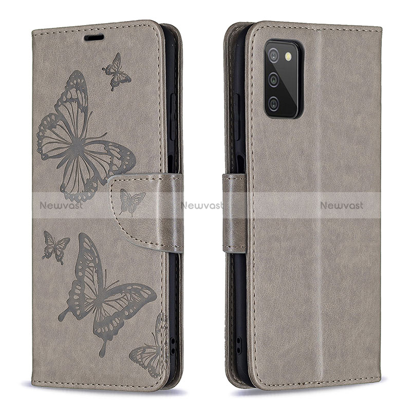 Leather Case Stands Butterfly Flip Cover Holder B01F for Samsung Galaxy F02S SM-E025F Gray