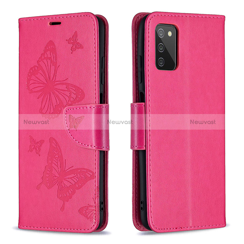 Leather Case Stands Butterfly Flip Cover Holder B01F for Samsung Galaxy F02S SM-E025F Hot Pink