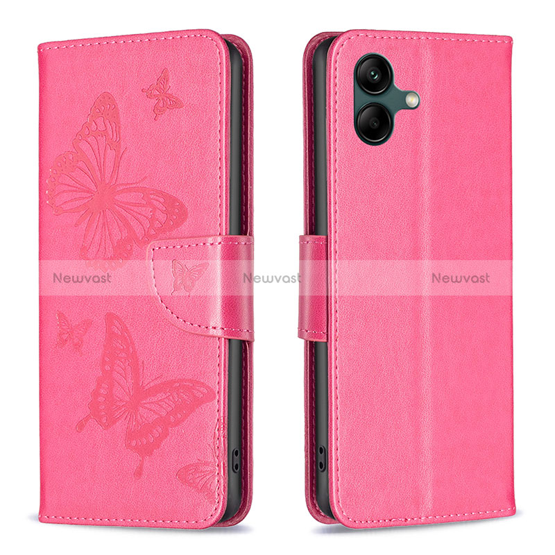 Leather Case Stands Butterfly Flip Cover Holder B01F for Samsung Galaxy M04 Hot Pink