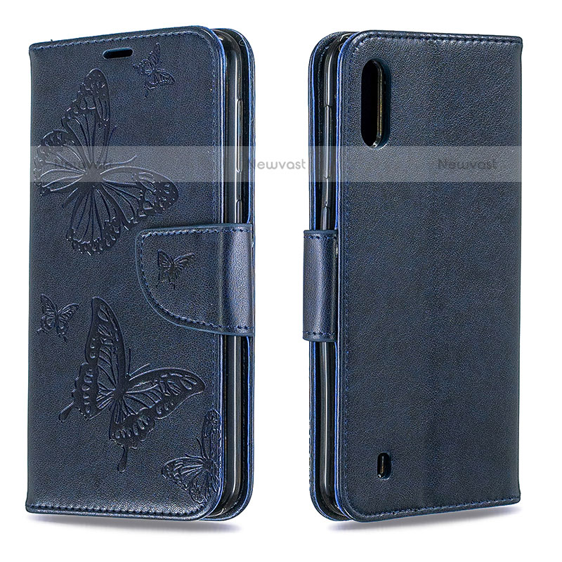 Leather Case Stands Butterfly Flip Cover Holder B01F for Samsung Galaxy M10 Blue