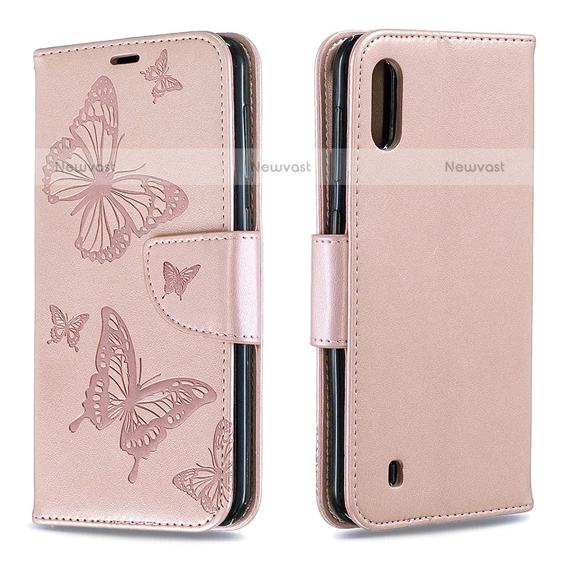 Leather Case Stands Butterfly Flip Cover Holder B01F for Samsung Galaxy M10 Rose Gold