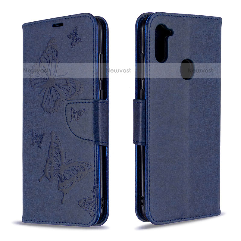 Leather Case Stands Butterfly Flip Cover Holder B01F for Samsung Galaxy M11 Blue